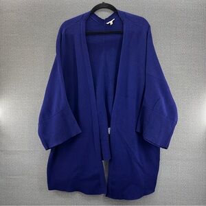 Eileen Fisher Women’s Blue Open Front Dolman Sleeve Organic‎ Cotton Cardigan XL